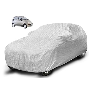 auto hub waterproof car cover compatible with daewoo matiz with mirror pocket soft cotton lining waterproof matiz car cover- metallic silver