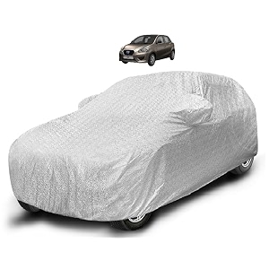 auto hub waterproof car cover compatible with datsun go with mirror pocket soft cotton lining waterproof datsun go car cover- metallic silver