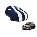 Auto Hub Car Cover Compatible with Datsun Go with Mirror Pocket, Water Resistant, Triple Stitched, Datsun Go Car Cover- Navy-White