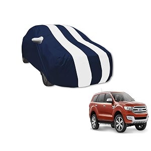 auto hub car cover compatible with ford endeavour model  2015-2018 with mirror pocket water resistant triple stitched endeavour car cover- navy-white