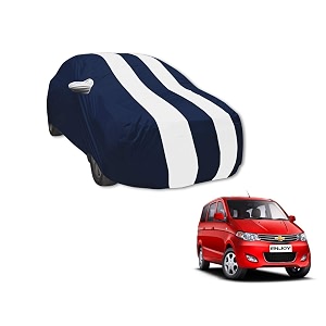auto hub car cover compatible with chevrolet enjoy with mirror pocket water resistant triple stitched enjoy car cover- navy-white