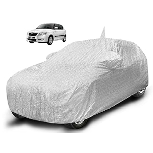 auto hub waterproof car cover compatible with fabia with mirror pocket soft cotton lining waterproof fabia car cover- metallic silver