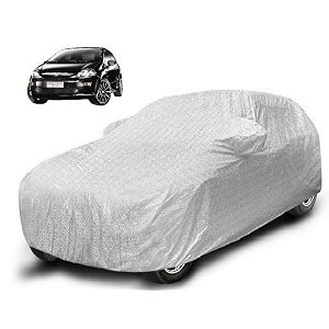 auto hub waterproof car cover compatible with punto evo with mirror pocket soft cotton lining waterproof punto evo car cover- metallic silver