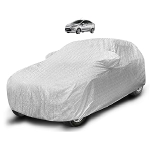 auto hub waterproof car cover compatible with fiesta with mirror pocket soft cotton lining waterproof fiesta car cover- metallic silver