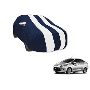 auto hub car cover compatible with ford fiesta with mirror pocket water resistant triple stitched fiesta car cover- navy-white