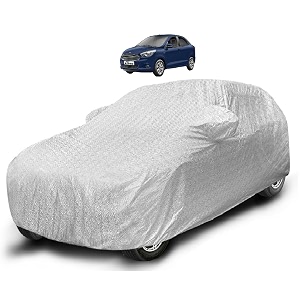 auto hub waterproof car cover compatible with figoo aspire with mirror pocket soft cotton lining waterproof figoo aspire car cover- metallic silver