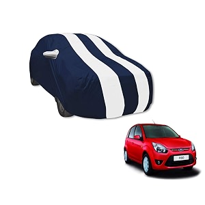 auto hub car cover compatible with ford figo with mirror pocket water resistant triple stitched figo car cover- navy-white
