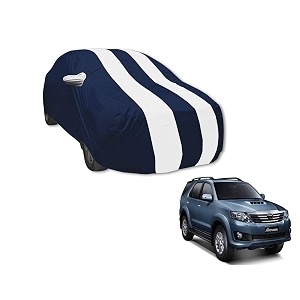 auto hub car cover compatible with fortuner model  2005-2016 with mirror pocket water resistant triple stitched fortuner car cover- navy-white