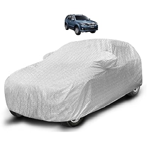 auto hub waterproof car cover compatible with fortuner model - 2005-2016 with mirror pocket soft cotton lining waterproof fortuner car cover- metallic silver