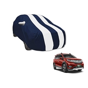 auto hub car cover compatible with br-v with mirror pocket water resistant triple stitched br-v car cover- navy-white