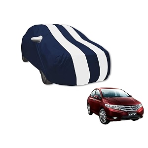auto hub car cover compatible with city old model 2008-2019 with mirror pocket water resistant triple stitched city car cover- navy-white