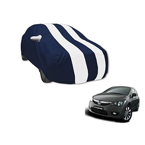 auto hub car cover compatible with civic model  2006-2013 with mirror pocket water resistant triple stitched civic car cover- navy-white