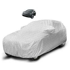 auto hub waterproof car cover compatible with civic old with mirror pocket soft cotton lining waterproof civic car cover- metallic silver