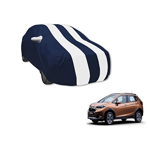 auto hub car cover compatible with wr-v with mirror pocket water resistant triple stitched wr-v car cover- navy-white