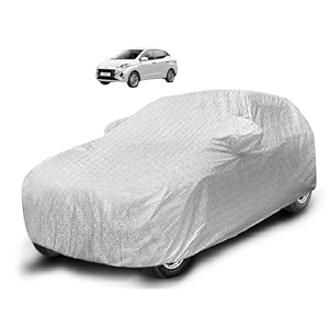 auto hub waterproof car cover compatible with hyundai aura with mirror pocket soft cotton lining waterproof aura car cover- metallic silver