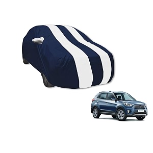 auto hub car cover compatible with hyundai creta with mirror pocket water resistant triple stitched creta car cover- navy-white