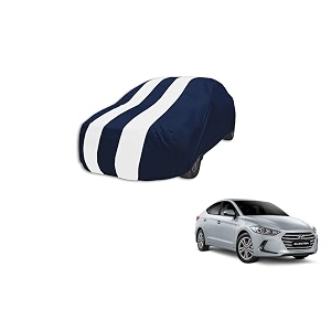 auto hub car cover compatible with hyundai elantra model  2011-2015 with mirror pocket water resistant triple stitched elantra car cover- navy-white