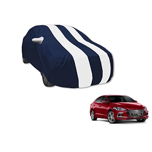 auto hub car cover compatible with hyundai elantra model  2019-till date with mirror pocket water resistant triple stitched elantra car cover- navy-white