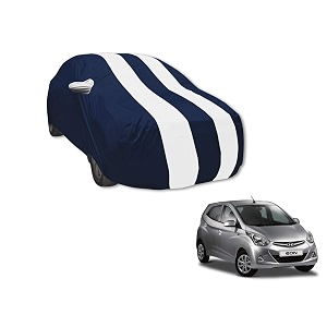 auto hub car cover compatible with hyundai eon with mirror pocket water resistant triple stitched eon car cover- navy-white