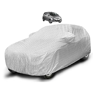auto hub waterproof car cover compatible with hyundai eon with mirror pocket soft cotton lining waterproof eon car cover- metallic silver