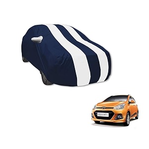 auto hub car cover compatible with hyundai grand i10 with mirror pocket weather proof triple stitched grand i10 car cover- navy-white