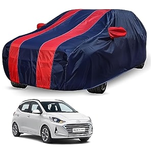 auto hub car cover compatible with hyundai i10 nios with mirror pocket weather proof triple stitched i10 nios car cover- navy-red