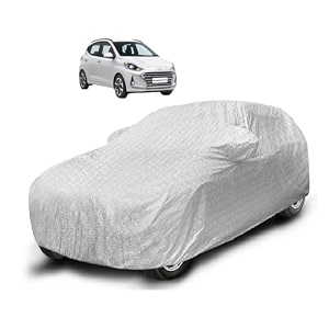 auto hub waterproof car cover compatible with hyundai i10 nios with mirror pocket soft cotton lining waterproof i10 nios car cover- metallic silver