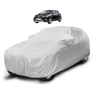 auto hub waterproof car cover compatible with hyundai i20 active with mirror pocket soft cotton lining waterproof i20 active car cover- metallic silver