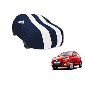 auto hub car cover compatible with hyundai i20 model  2008-2019 with mirror pocket water resistant triple stitched i20 car cover- navy-white