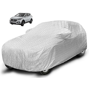 auto hub waterproof car cover compatible with hyundai santafe with mirror pocket soft cotton lining waterproof santafe car cover- metallic silver