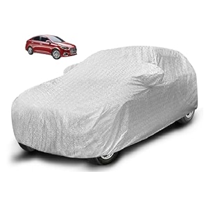 auto hub waterproof car cover compatible with hyundai verna model  2017-2022 with mirror pocket soft cotton lining waterproof verna car cover- metallic silver