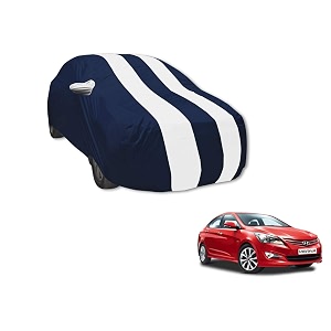 auto hub car cover compatible with hyundai verna model  2017-2022 with mirror pocket water resistant triple stitched verna car cover- navy-white