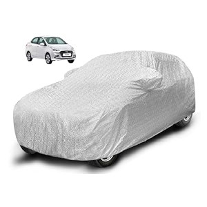auto hub waterproof car cover compatible with hyundai xcent with mirror pocket soft cotton lining waterproof xcent car cover- metallic silver