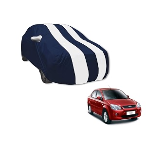 auto hub car cover compatible with ford ikon with mirror pocket water resistant triple stitched ikon car cover- navy-white