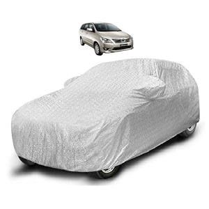 auto hub waterproof car cover compatible with innova old with mirror pocket soft cotton lining waterproof innova car cover- metallic silver
