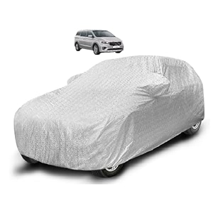 auto hub waterproof car cover compatible with kia carnival with mirror pocket soft cotton lining waterproof carnival car cover- metallic silver