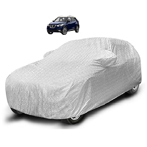 auto hub waterproof car cover compatible with kicks with mirror pocket soft cotton lining waterproof kicks car cover- metallic silver