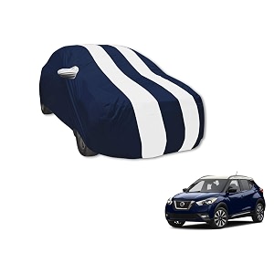 auto hub car cover compatible with kicks with mirror pocket water resistant triple stitched kicks car cover- navy-white
