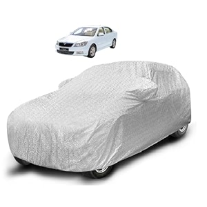 auto hub waterproof car cover compatible with skoda laura with mirror pocket soft cotton lining waterproof laura car cover- metallic silver