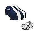 Auto Hub Car Cover Compatible with Mahindra Bolero (Model : 2005-2020) with Mirror Pocket, Water Resistant, Triple Stitched, Bolero Car Cover- Navy-White