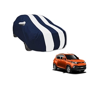 auto hub car cover compatible with mahindra kuv 100 with mirror pocket water resistant triple stitched kuv 100 car cover- navy-white