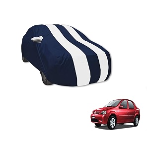 auto hub car cover compatible with mahindra logan with mirror pocket water resistant triple stitched logan car cover- navy-white