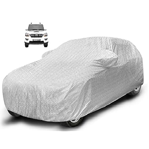 auto hub waterproof car cover compatible with mahindra scorpio model  2015-till date with with mirror pocket soft cotton lining waterproof scorpio car cover- metallic silver