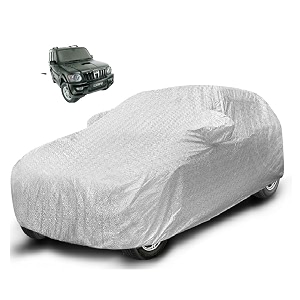 auto hub waterproof car cover compatible with mahindra scorpio old with mirror pocket soft cotton lining waterproof scorpio car cover- metallic silver