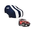 Auto Hub Car Cover Compatible with Mahindra Thar Old with Mirror Pocket, Water Resistant, Triple Stitched, Thar Car Cover- Navy-White