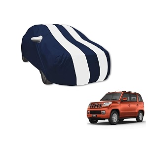 auto hub car cover compatible with mahindra tuv 300 with mirror pocket water resistant triple stitched tuv 300 car cover- navy-white