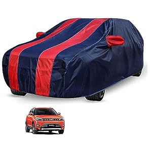 auto hub car cover compatible with mahindra xuv 300 with mirror pocket weather proof triple stitched xuv 300 car cover- navy-red