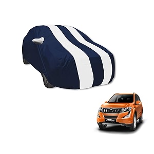 auto hub car cover compatible with mahindra xuv 500 with mirror pocket water resistant triple stitched xuv 500 car cover- navy-white