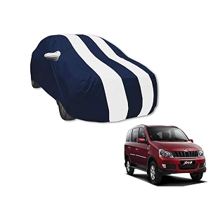auto hub car cover compatible with mahindra xylo with mirror pocket water resistant triple stitched xylo car cover- navy-white