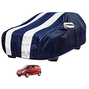 auto hub car cover compatible with maruti alto 800 old with mirror pocket water resistant triple stitched alto 800 car cover- navy-white